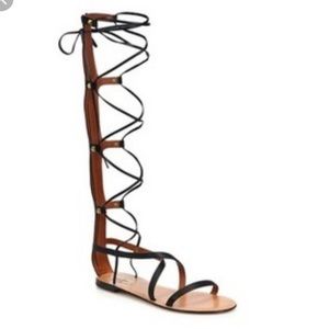 Valentino lace up gladiator black leather sandals
